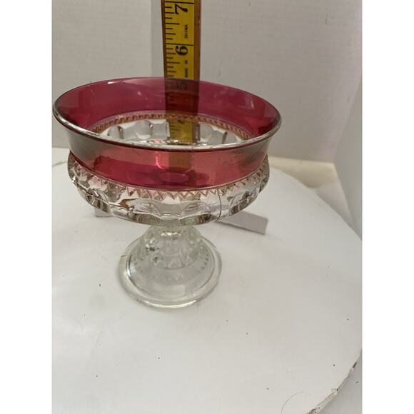 VTG Indiana Glass Kings Crown Thumbprint Ruby Flash Footed Compote Candy Dish - Picture 8 of 15